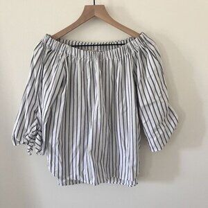 Seven Sisters Womens Striped Off-The-Shoulder Top Black and White Stripe - Large